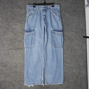 Vintage Tommy Jeans Cargo Jeans Mens 34 Light Wash Baggy Carpenter Distressed